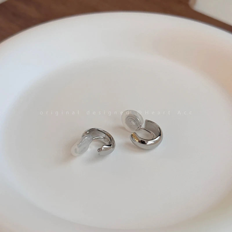 Silver  Earrings for Women Simple Circle Rock Piercing  Jewelry!