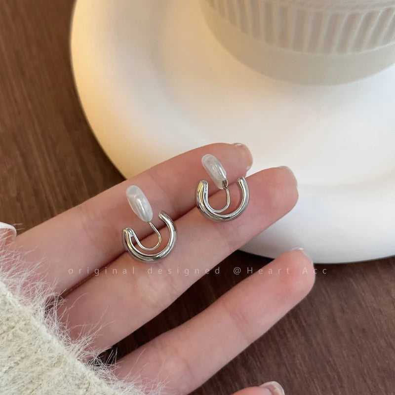 Silver  Earrings for Women Simple Circle Rock Piercing  Jewelry!